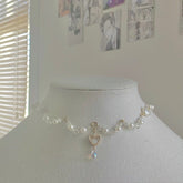 Heart Beaded Flower Pearl Necklace