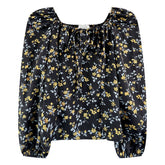 Cottagecore Lace-Up Design Floral Blouse