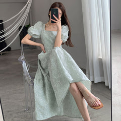 Green Vintage Square Collar Dress