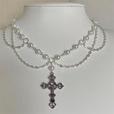 Cottagecore Cross Rosary Layered Necklace