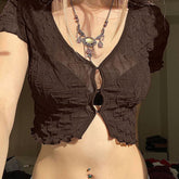 Goblincore Mesh Crop Summer T-shirt