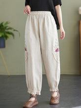 Cottagecore Floral Embroidery Linen Pants