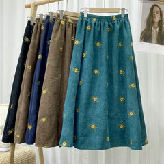 Embroidery Corduroy Skirt