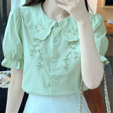 Cottagecore Peter Pan Collar Ruffle Shirt