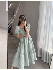 Green Vintage Square Collar Dress