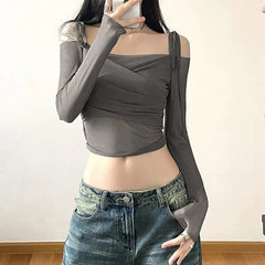 Fairy Core Off-Shoulder Mesh T-shirt