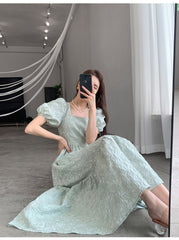 Green Vintage Square Collar Dress