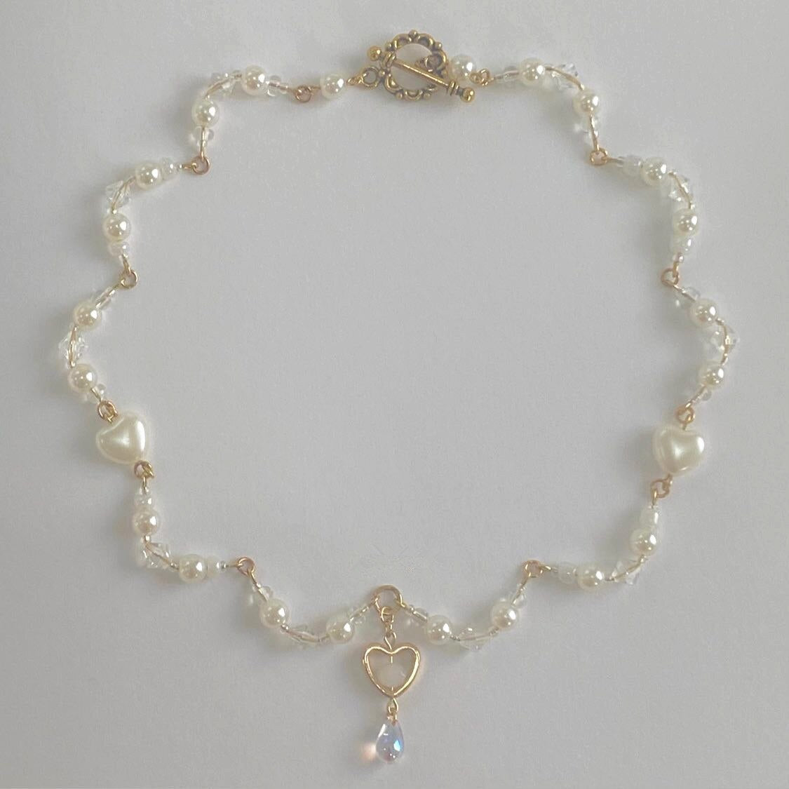 Heart Beaded Flower Pearl Necklace