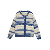 Blue V-Neck Knitted Cardigan