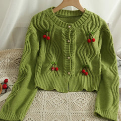 Cherry Cheer Cable Knit Cardigan