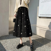 Corduroy Floral Embroidery Midi Skirt
