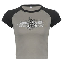 Fairy Grunge Wings Print Crop Top