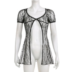 Goblincore Floral Crochet Smock Top