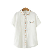 Cottagecore Floral Embroidery Lapel Shirt