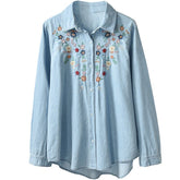 Denim Vintage Embroidery Blouse