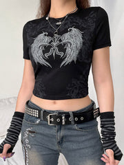 Grunge Fairycore Graphic Print Short Sleeve T-shirt
