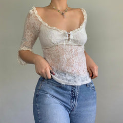 Fairy Grunge Lace Long Sleeve Crop Top