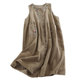 Cottagecore Embroidered Corduroy Dress