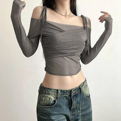 Fairy Core Off-Shoulder Mesh T-shirt