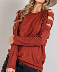 Cutout Shoulder Long Sleeve Top