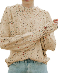 Dotted Popcorn Puff Sleeve Sweater