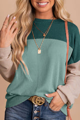 Colorblock Rib Textured Knit Top