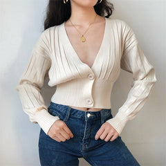 Thai Retro V-neck Knit Cardigan