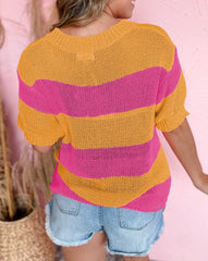Colorblock Stripe Short Sleeve Sweater