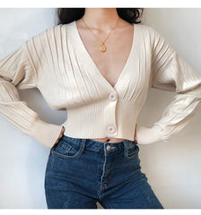 Thai Retro V-neck Knit Cardigan