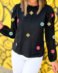 Embroidered Floral Puff Sleeve Top