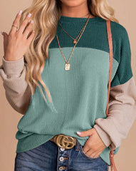 Colorblock Rib Textured Knit Top