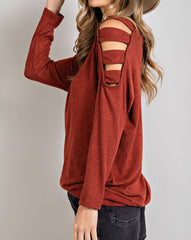 Cutout Shoulder Long Sleeve Top
