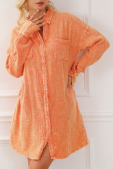 Crinkled Gauze Oversized Shirt Dress