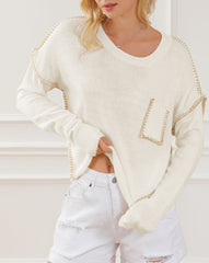 Contrast Exposed Seam Pocketed Sweater