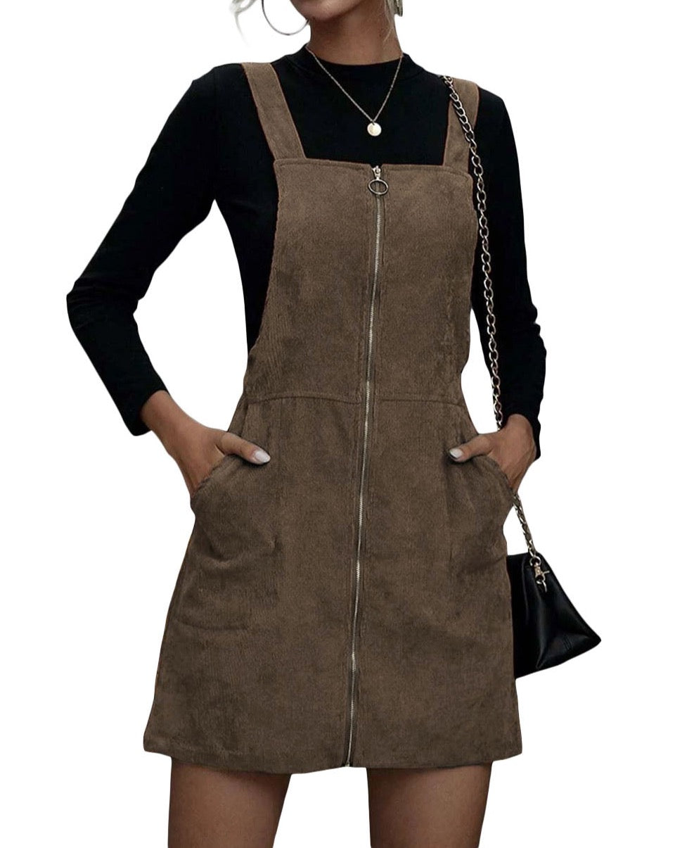 Corduroy Zip Up Pocketed Dress