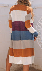 Colorblock Open Front Long Cardigan