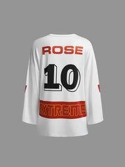 Mesh Crew Neck Text Letters Long Sleeve T-shirt