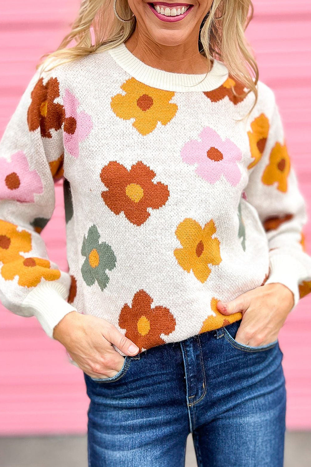 Colorful Floral Long Sleeve Sweater