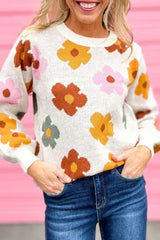 Colorful Floral Long Sleeve Sweater