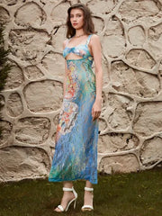 Cut Out Lace Spaghetti Ombre Maxi Dress