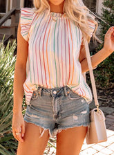 Colorful Striped Ruffle Top