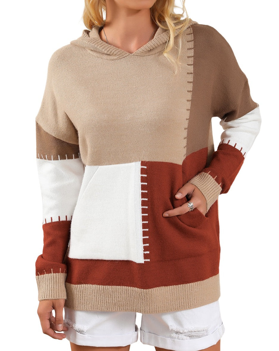 Colorblock Kangaroo Pocket Hooded Sweater