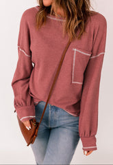 Contrast Stitching Waffle Knit Top