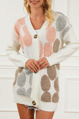 Dotted Floral Buttoned Fuzzy Cardigan