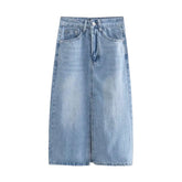 Denim High Waisted Midi Skirt