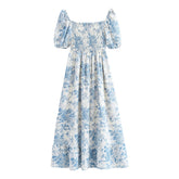 Coastal Floral Puff Sleeve Midi Dress
