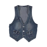 Dark Blue Faded Denim Crop Vest