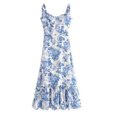 Coastal Floral Ruffle Trim Maxi Dress