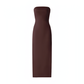 Brown Bodycon Strapless Midi Satin Slip Dress