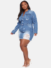 Button Distressed Denim Mini Dress